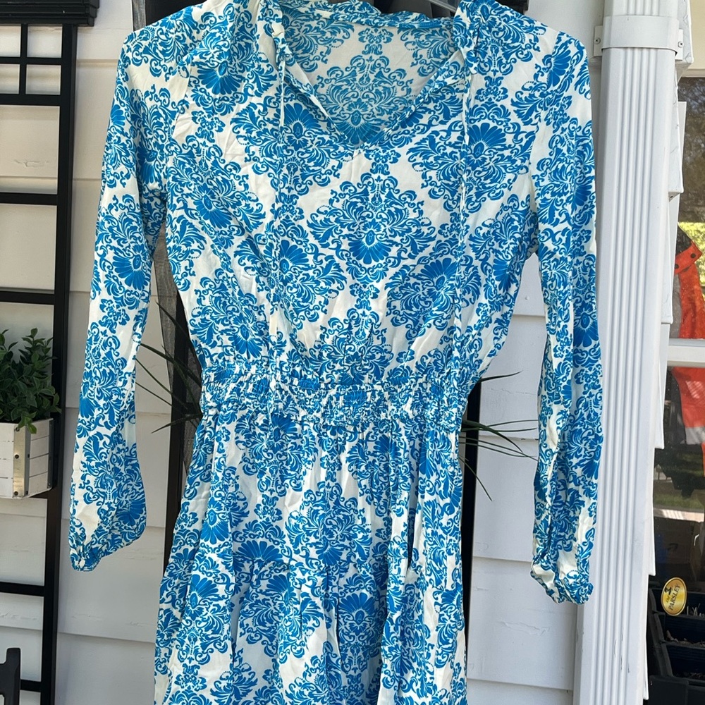 Cupshe Blue and White Long Sleeve Sundress